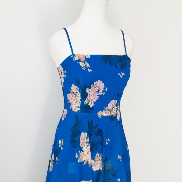 DOTTI size 8 blue floral chiffon dress with spaghetti straps - Picture 2 of 9